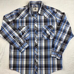 Coevals Club Western Shirt Mens Large Plaid Excellent Pearl Snap Long Sleeve